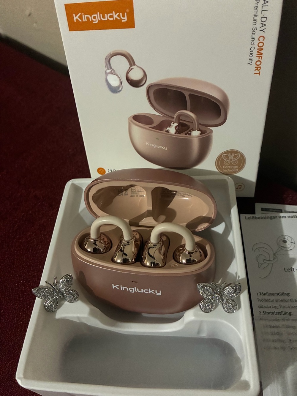 Kinglucky Rose Gold Wireless Earbuds with Charging Case